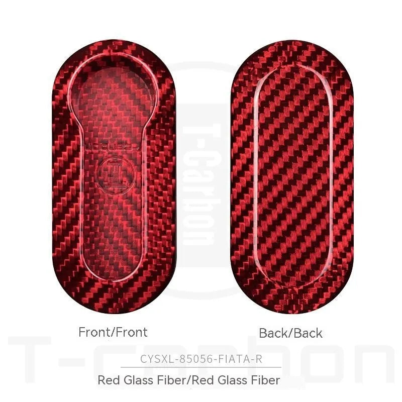 Carbon fibre and glass fibre replacement shell for a car key fob in black, red, and silver black colours.