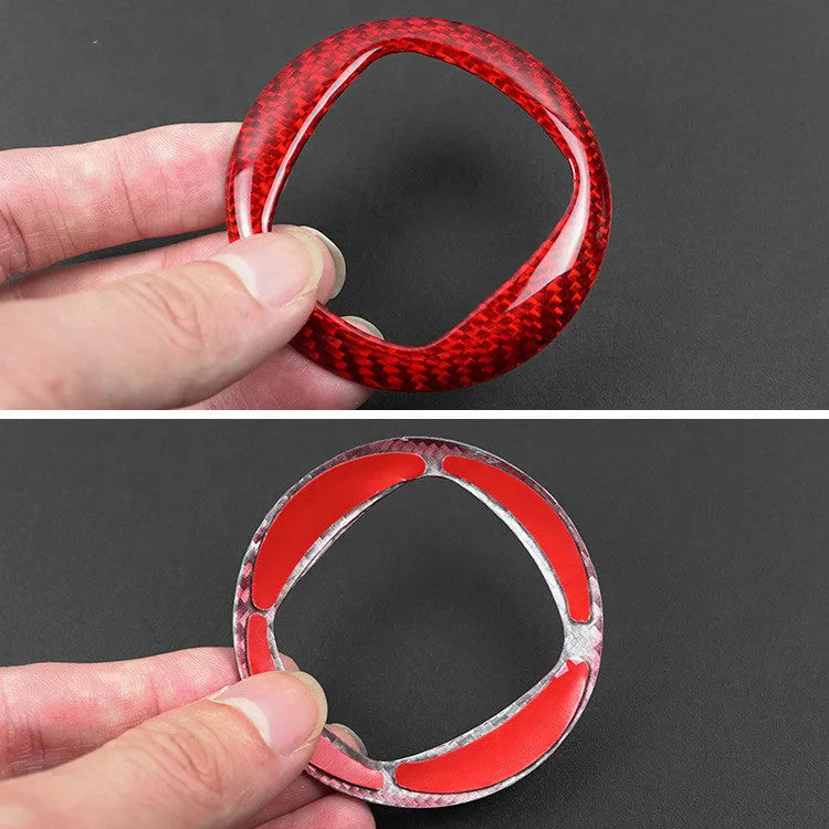 Carbon fibre steering wheel decorative sticker frame in black and red colour options