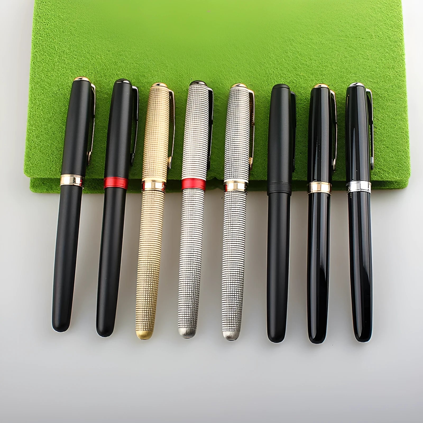 Stainless steel ball pen with 0.5mm tip in various colours including black gold clip and matte black.