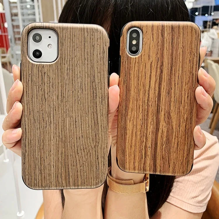 Slim 0.8mm wood phone case in rosewood colour for iPhone showing natural grain texture