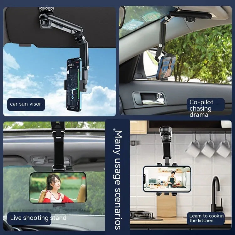 Car mobile phone bracket with clip stable base mounted on dashboard holding smartphone