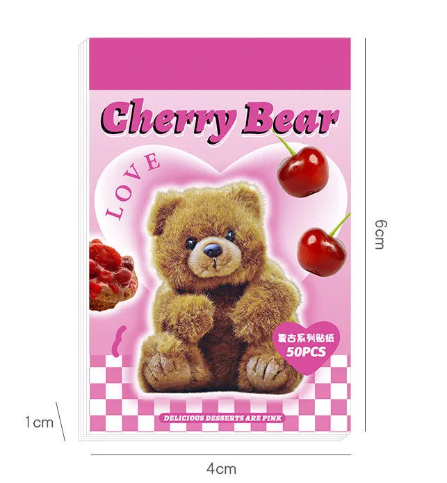 American retro journal sticker book showing 4x6cm cartoon designs in six colours on copper board paper