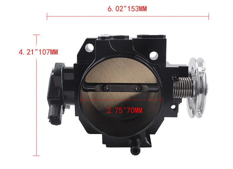Aluminium throttle body for Honda K20A engines with 70mm diameter in black finish