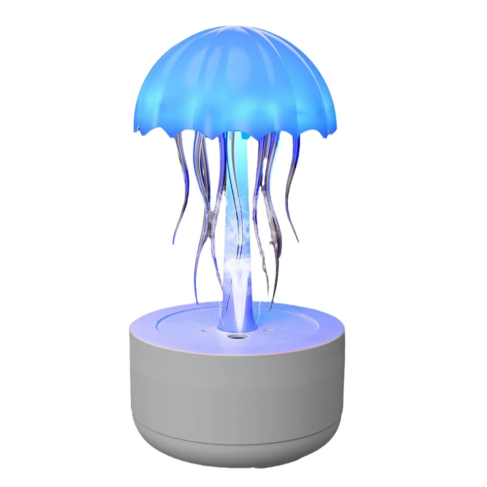 White jellyfish humidifier diffuser with 300ml capacity and 7-colour night light on desktop