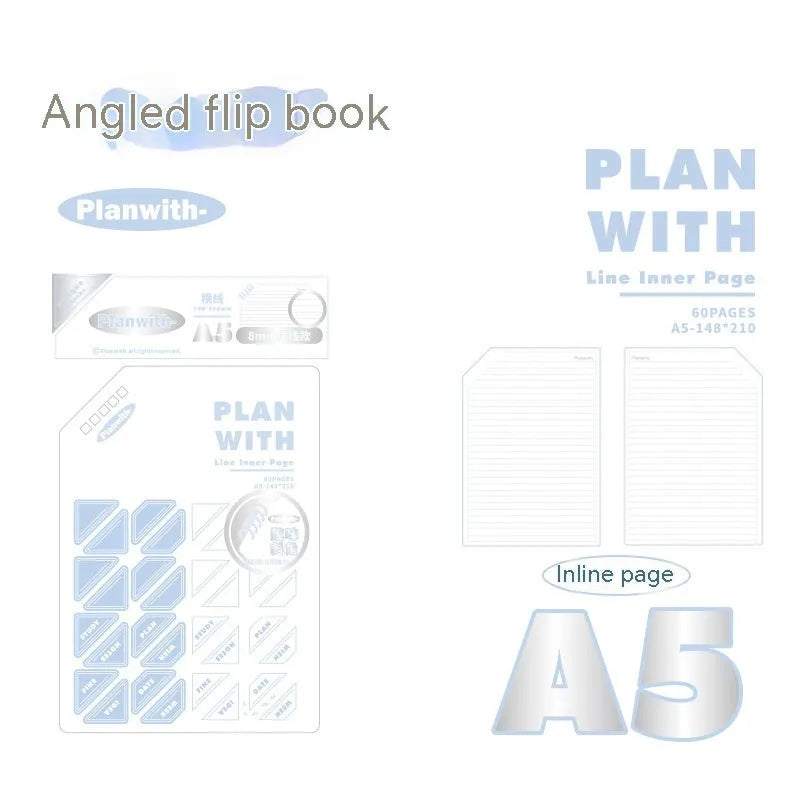 Oblique Angle artsy Ins style student draft notebook with 60 sheets, white or plaid blue cover, A5 or B5 size