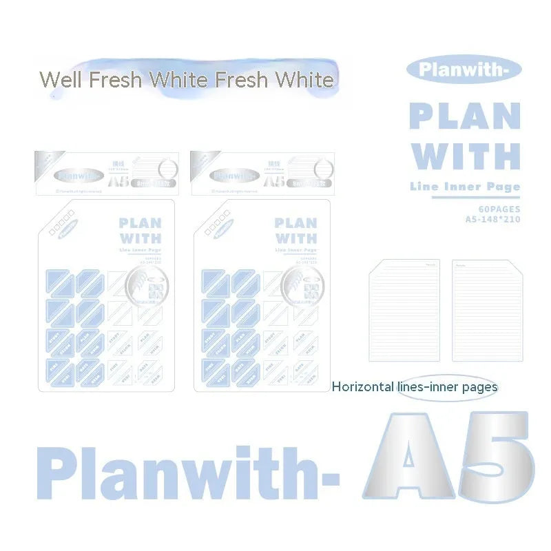 Oblique Angle artsy Ins style student draft notebook with 60 sheets, white or plaid blue cover, A5 or B5 size