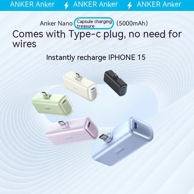 Capsule Power Bank A1653 in black, showing compact size and foldable Type-C head