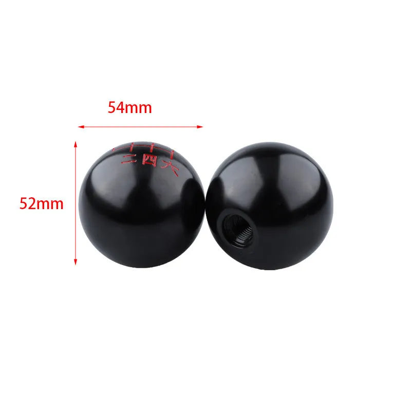 Aluminium alloy round car gear shift head for universal modification, showing style finish options.