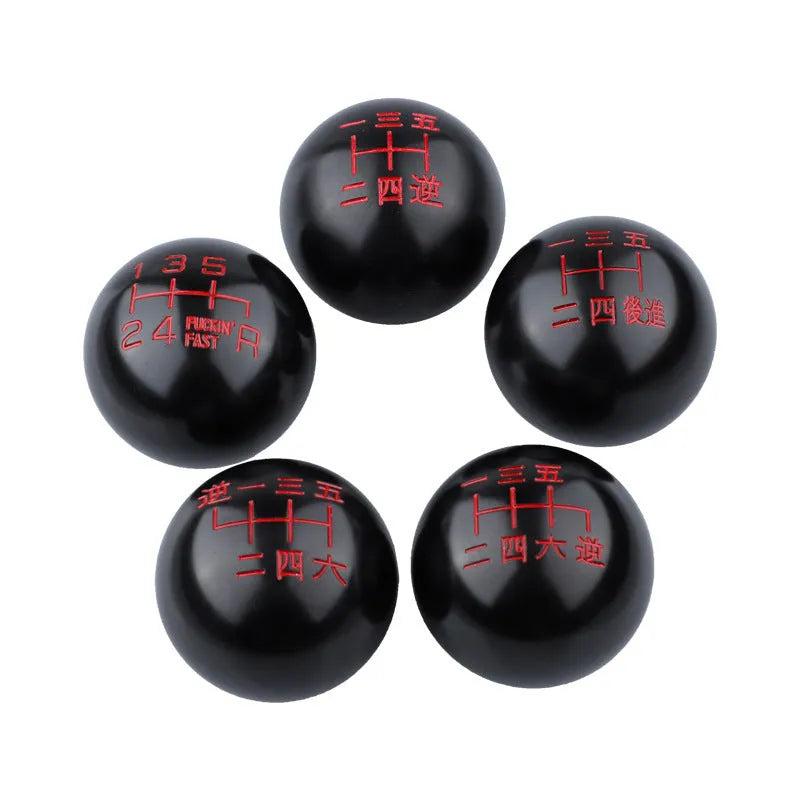 Aluminium alloy round car gear shift head for universal modification, showing style finish options.