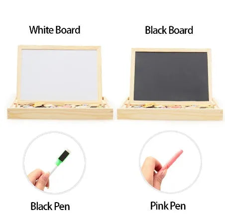 Wooden magnetic puzzle toy set with drawing board featuring animal circus and traffic designs