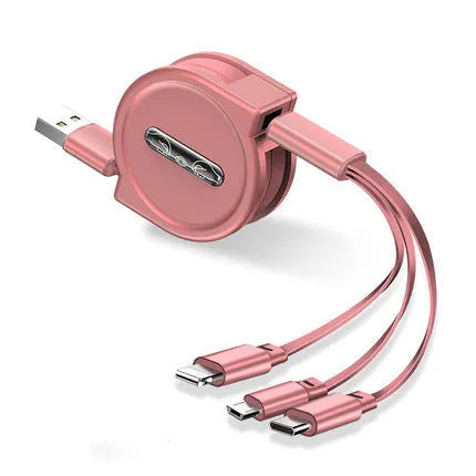 3-in-1 telescopic charging cable with TPE-coated 120cm wire and titanium alloy connectors in multiple colour options
