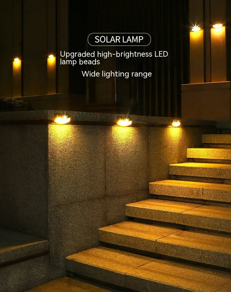 Solar outdoor wall lamp with smiling face design, 153x76x38mm dimensions, IP65 waterproof rating