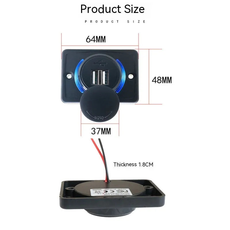 Black 12V dual USB vehicle charger with 3.1A output for dashboard installation