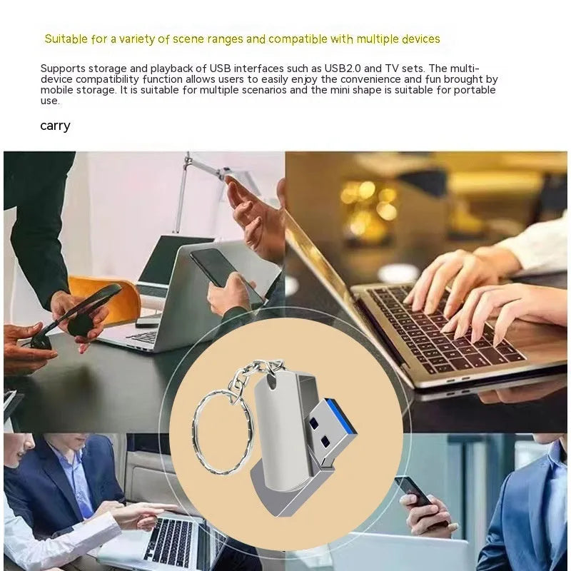 White metal rotating USB flash drive showing compact 34mm size with protective shell