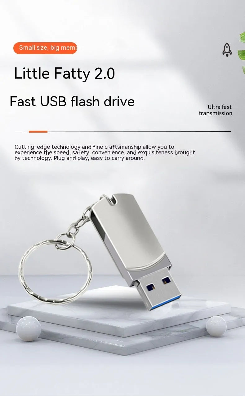 White metal rotating USB flash drive showing compact 34mm size with protective shell