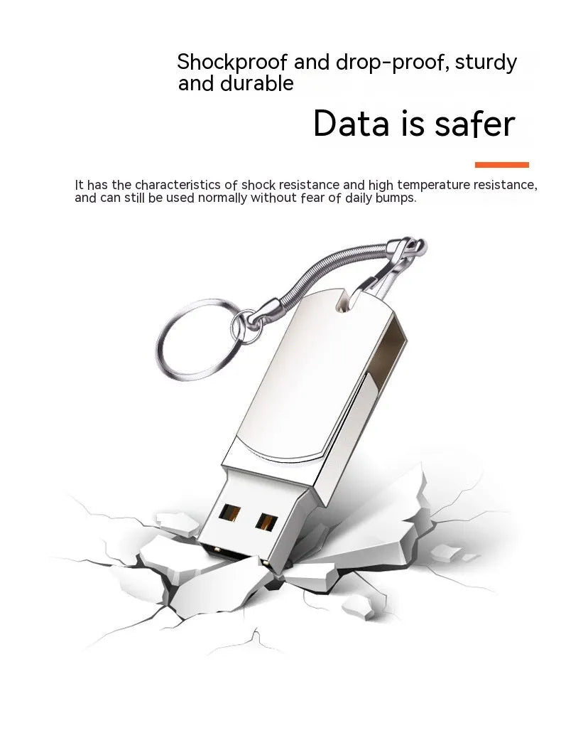 White metal rotating USB flash drive showing compact 34mm size with protective shell