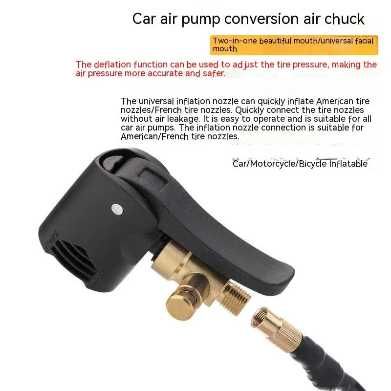Vehicle air conversion inflatable chuck with 220W power and USB charging port