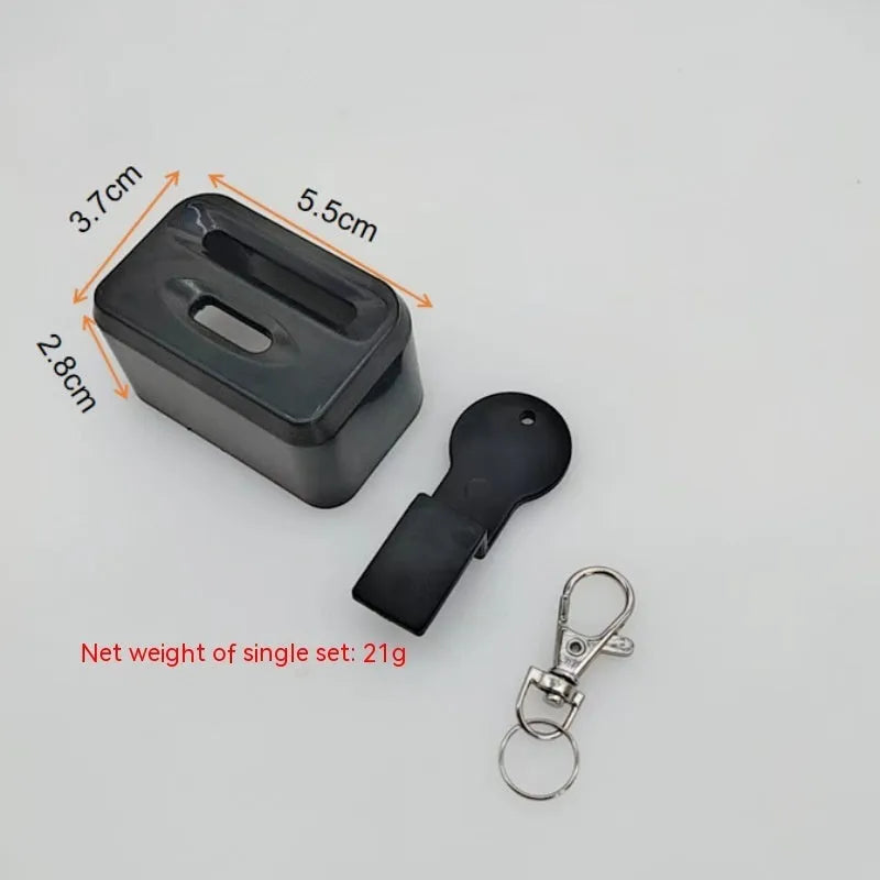 Seat belt buckle protective device in plastic ABS material shown in black and red colour options