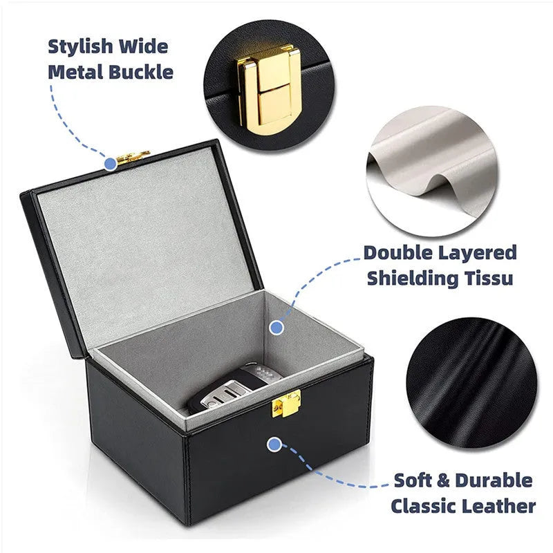 Carbon fibre RFID shielding box and two key cases with nano blocking lining for card protection