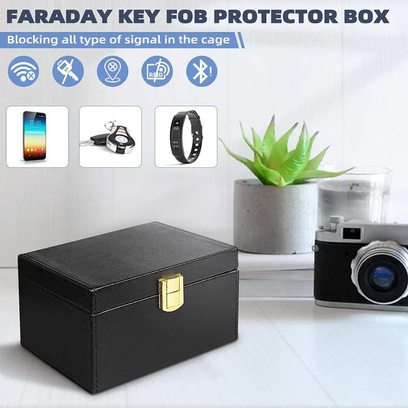 Carbon fibre RFID shielding box and two key cases with nano blocking lining for card protection