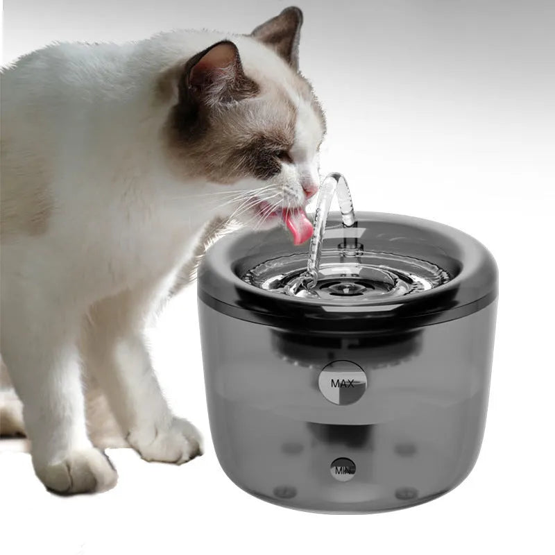 Grey automatic pet water fountain with induction outlet and USB cable