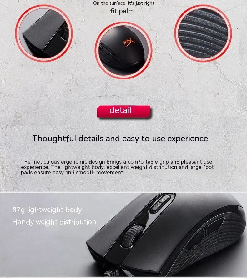 Black and pink versions of a wired RGB gaming mouse with USB cable on a desk.