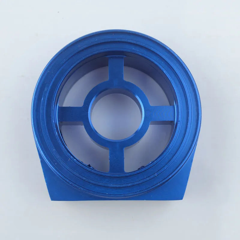 Universal aluminium oil pressure gauge adapter shown in red, blue, black, gold, and silver colour options.