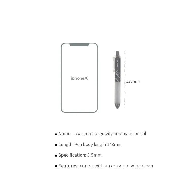 Minimalist 0.5mm automatic pencil with plastic pen holder in black or white colour options