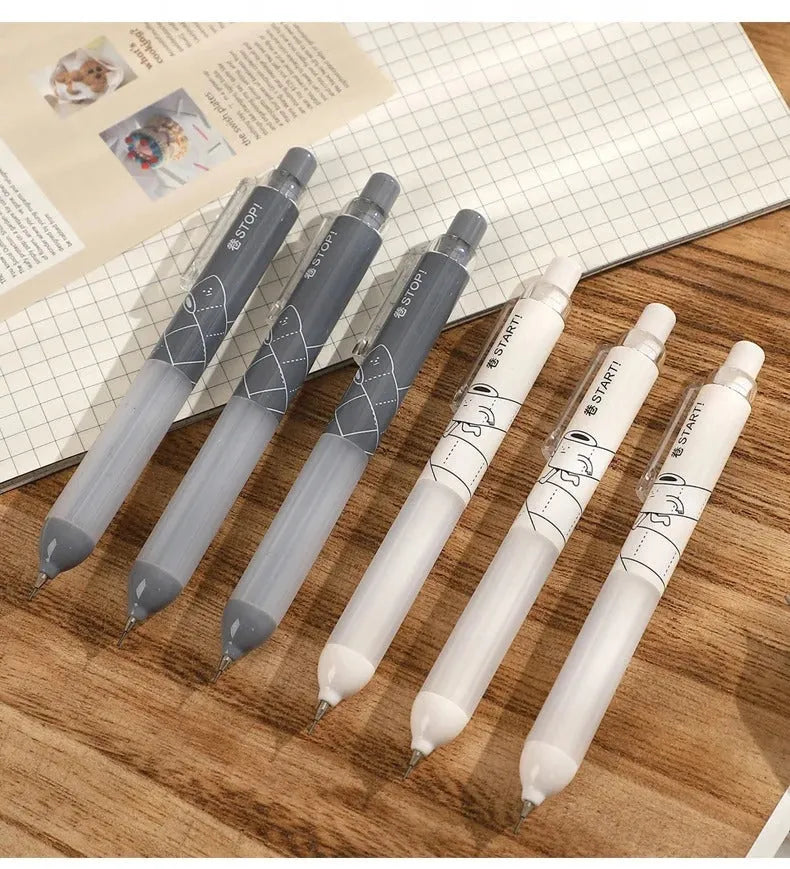 Minimalist 0.5mm automatic pencil with plastic pen holder in black or white colour options