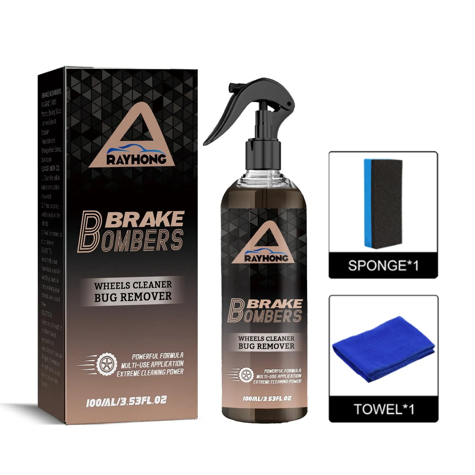 120ml car brake cleanser bottle and sponge towel for rust removal and polishing