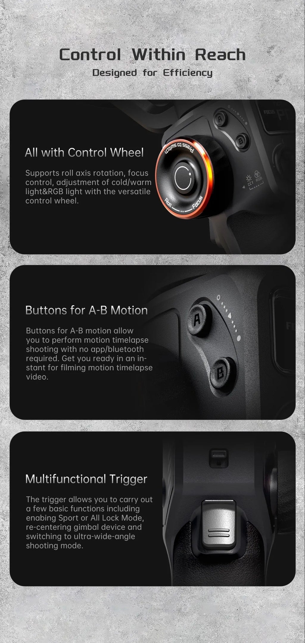 Black three-axis stabiliser with magnetic AI fill light attached to smartphone