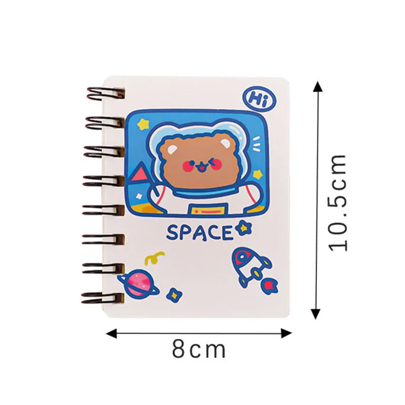 Astronaut Flipped Portable Pocket Flipper Notebook showing 10.5x8cm dimensions and space-themed cover options