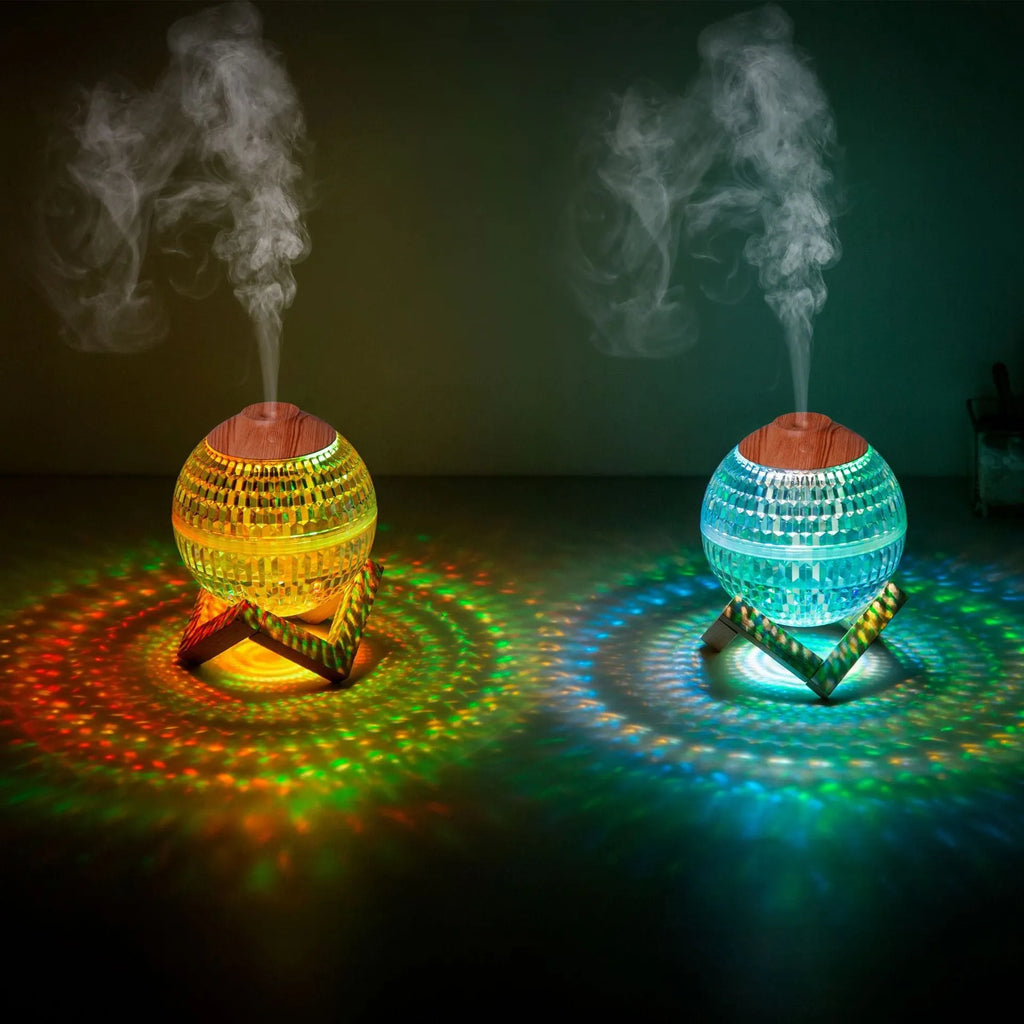 Crystal ball humidifier, round USB desktop design, 116mm x 116mm x 116mm, 2W, quiet below 36dB
