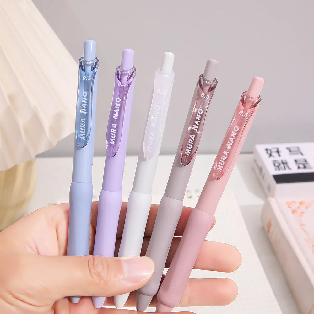 Macaron series press gel pen with 0.5mm tip in smoked white, brown and pink colour options