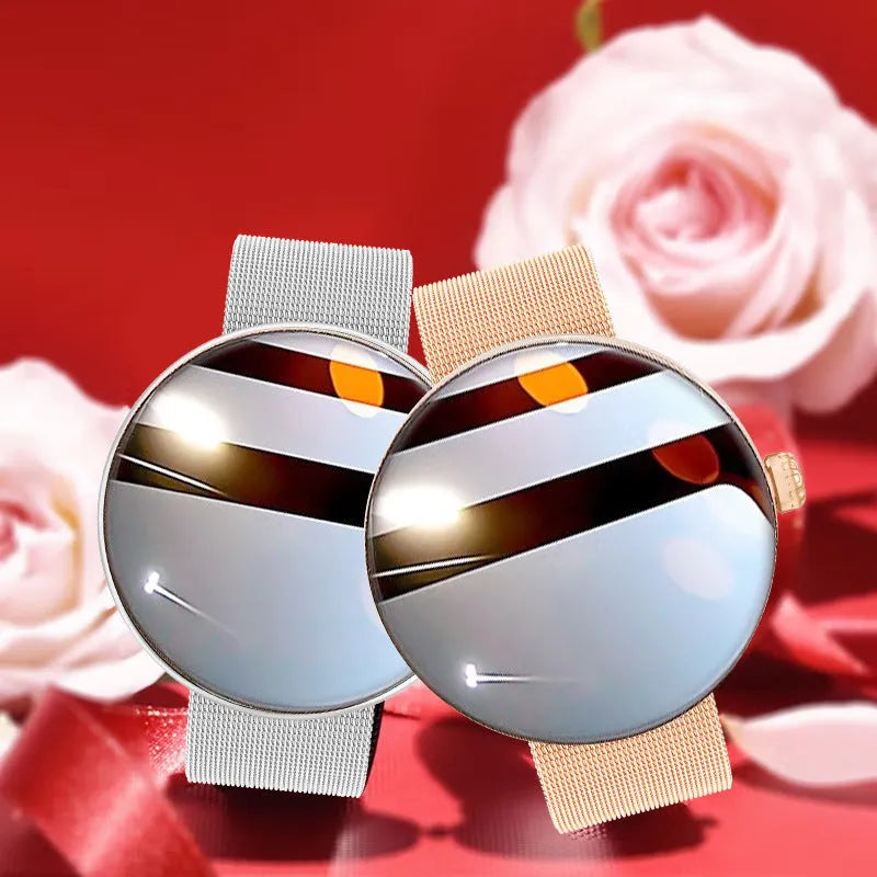 Smart watch for women with colour screen, aluminium alloy case, and metal strap in black, gold, or silver steel.
