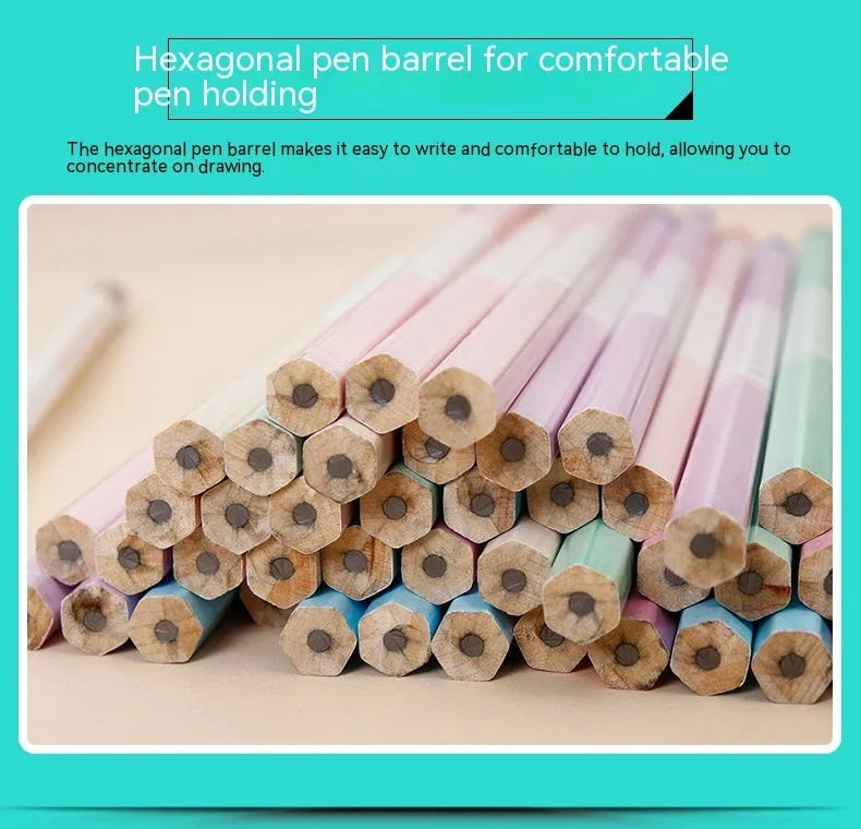 Basswood thermal transfer pencil with hexagonal barrel showing HB hardness marking on thermal paper