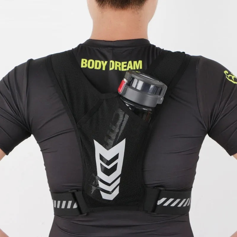 Breathable large capacity unisex chest bag in black polyester with adjustable 65-130cm waist strap for travel and sports.