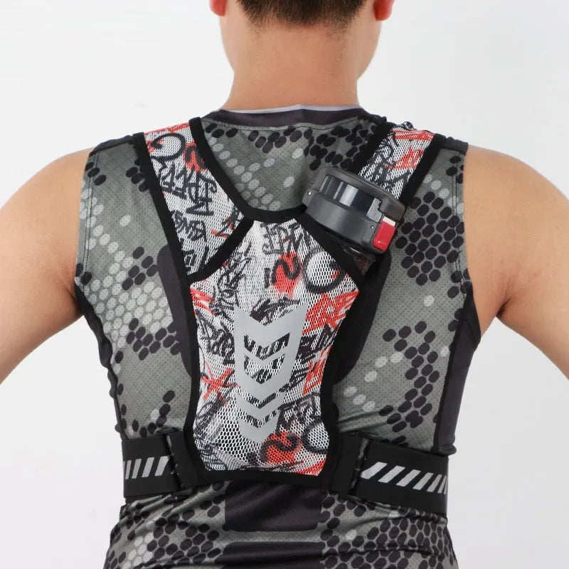 Breathable large capacity unisex chest bag in black polyester with adjustable 65-130cm waist strap for travel and sports.