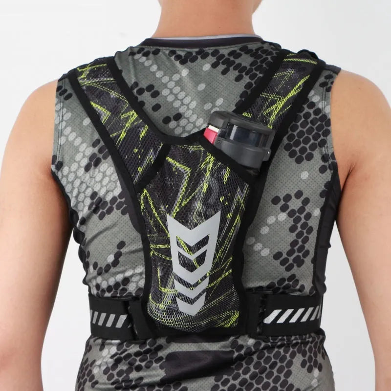 Breathable large capacity unisex chest bag in black polyester with adjustable 65-130cm waist strap for travel and sports.