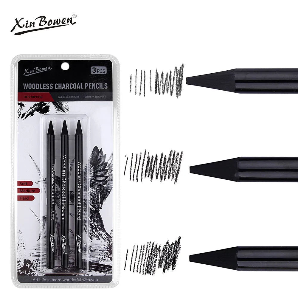 Set of 6 wood-free graphite sketching pencils with graded hardness labels HB 2B 4B 6B 8B EE
