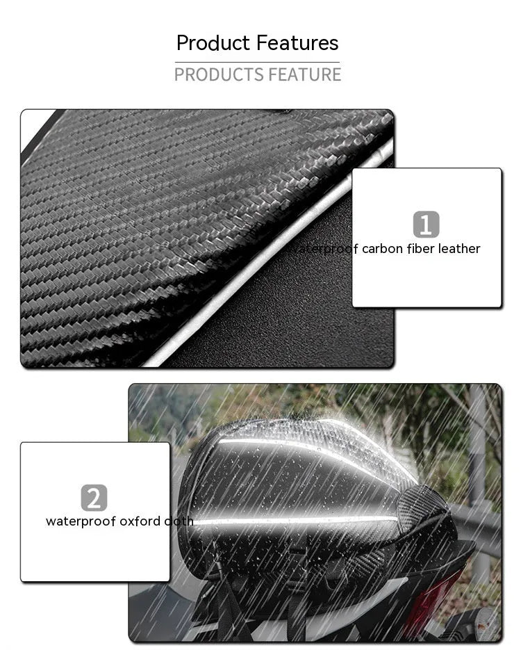 Black waterproof motorcycle tail seat bag with reflective strip and shoulder strap