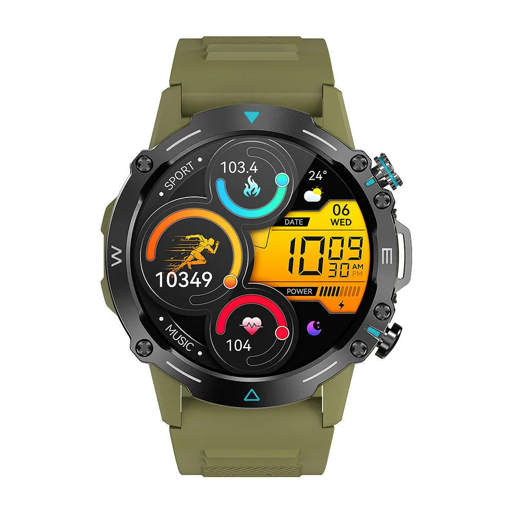 M42 Smart Watch in black, grey, or green colours on a wrist, showing the large AMOLED screen.