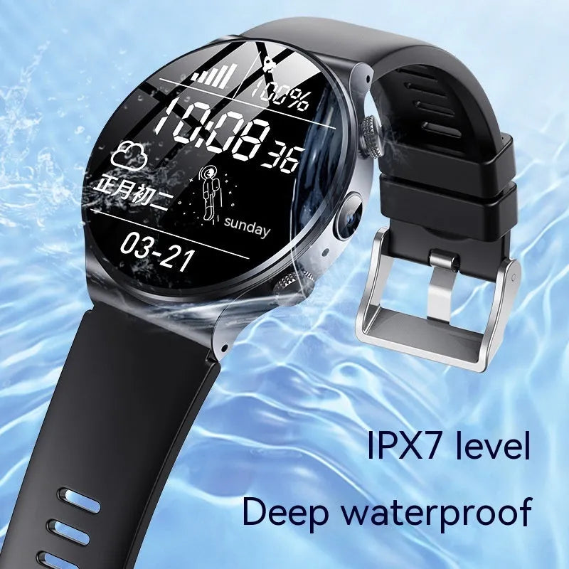 Black and white smart watch on wrist showing 1.28-inch screen.
