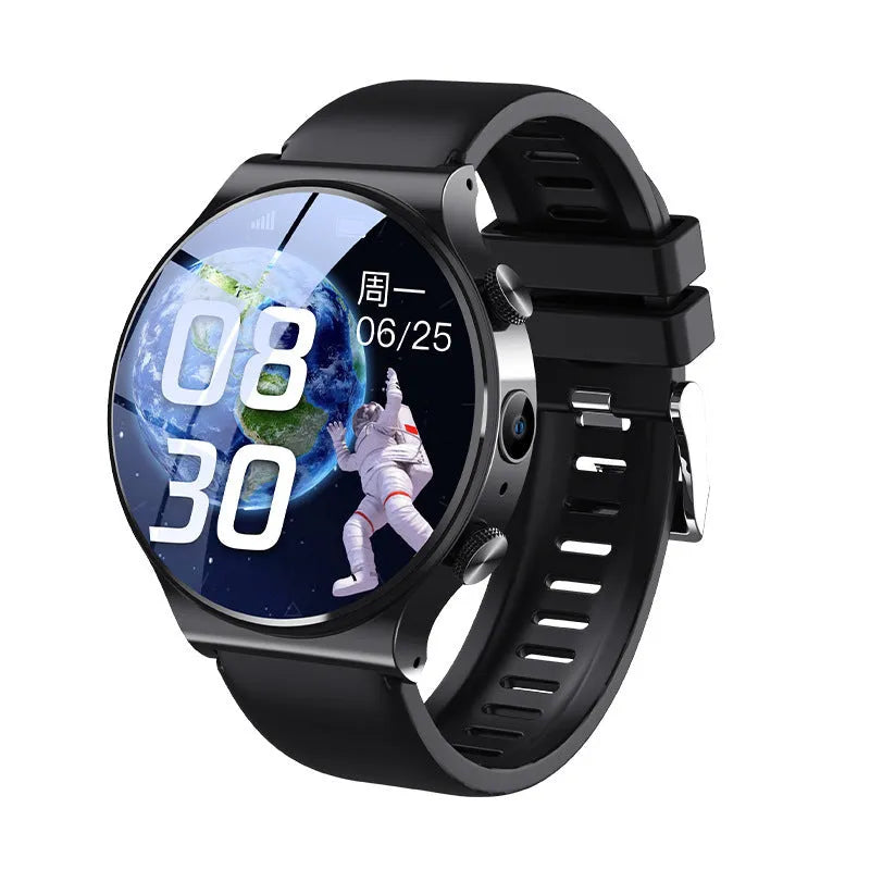 Black and white smart watch on wrist showing 1.28-inch screen.