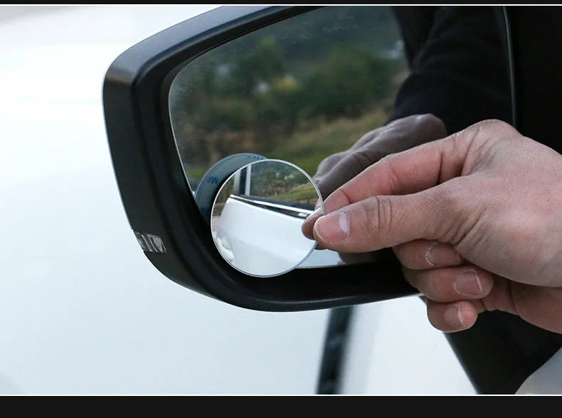 Silver 5cm round convex blind spot mirror with 360-degree adjustable mount for car rearview mirror.