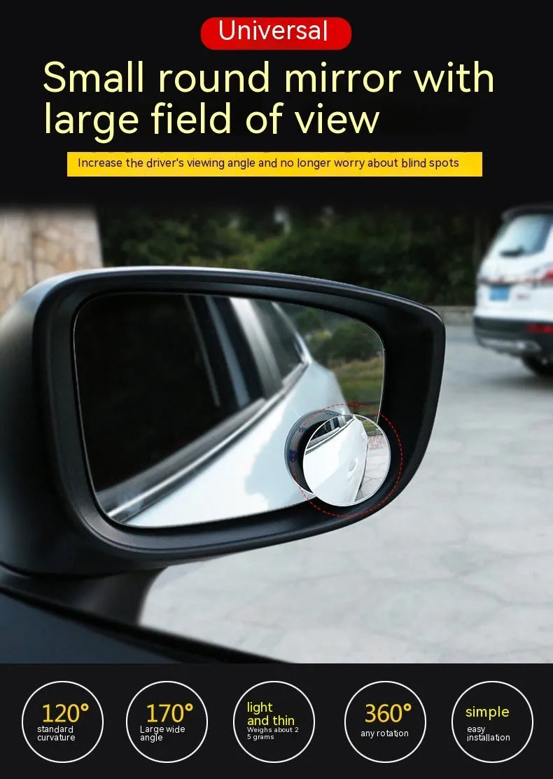 Silver 5cm round convex blind spot mirror with 360-degree adjustable mount for car rearview mirror.