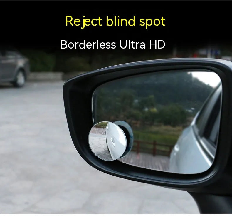 Silver 5cm round convex blind spot mirror with 360-degree adjustable mount for car rearview mirror.