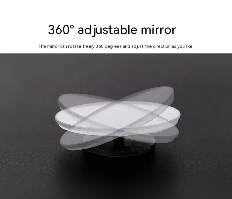 Silver 5cm round convex blind spot mirror with 360-degree adjustable mount for car rearview mirror.