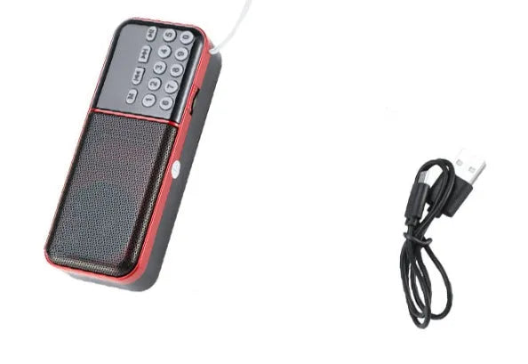 Black portable Walkman radio, plastic body, 120 x 32 x 47mm compact handheld radio