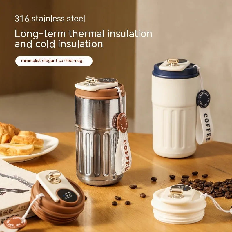 450ml smart digital thermal bottle with temperature display and handle in stainless steel